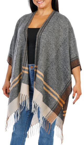 Thumbnail 1: Vince Camuto Women's Stripe Fringe Trim Ruana 