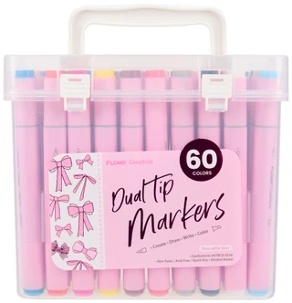 Thumbnail 1: Flomo Creative 60 Pk Dual Tip Markers in Reusable Case w/ Handle  