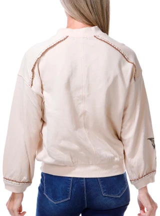 Thumbnail 2: Democracy Women's Petite Long Bubble Sleeve Embroidered Sweatshirt  