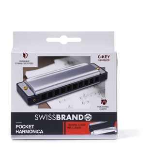Thumbnail 1: Swiss Brand Stainless Steel C-Key Pocket Harmonica w/ Travel Case 