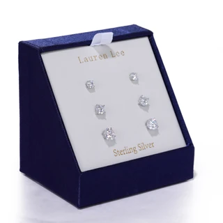 Thumbnail 2: Lauren Lee 3 Pk Silver Tone Crystal Stud Earrings Set 