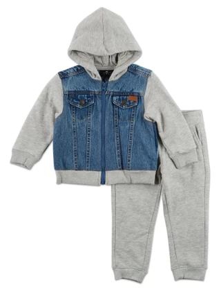 Thumbnail 1: 7 FOR ALL MANKIND 2 Pc Toddler Boys Long Sleeve Denim Hoodie and Jogger Set  
