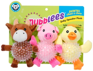 Thumbnail 1: CHASE N CHOMP 3 Pk Nubblees Spiky Squeaker Plush Dental Dog Toys 