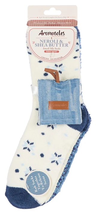 Thumbnail 1: AROMASOLES Women's 2 Pk Neroli & Shea Butter Non-Skid Cozy Socks 