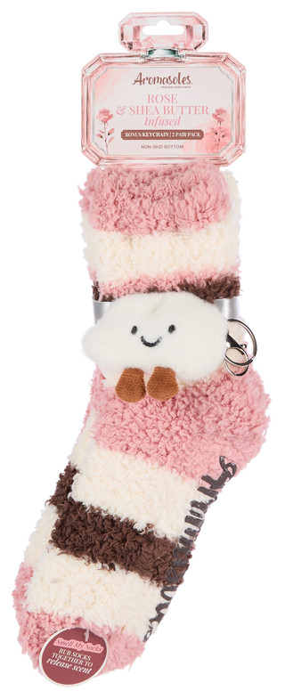 Thumbnail 1: AROMASOLES Women's 2 Pk Rose & Shea Butter Non-Skid Socks w/ Keychain 