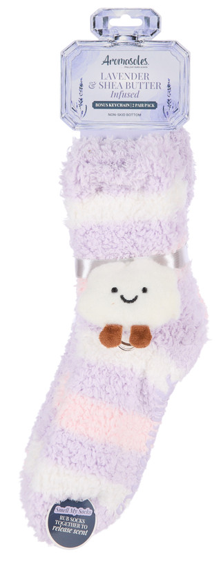 Thumbnail 1: AROMASOLES Women's 2 Pk Lavender Shea Butter Non-Skid Socks w/ Keychain 