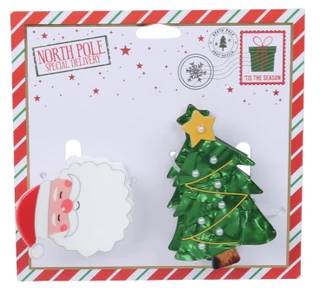 Thumbnail 1: Fantasia Accessories 2 Pc Christmas Tree & Santa Claw Hair Clips 