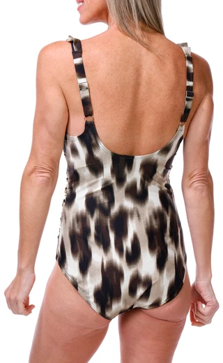 Thumbnail 2: DKNY Women's Print Ruffle One-Piece Swimsuit 