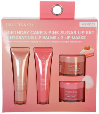 Thumbnail 1: Juliette & Co 4 Pc Birthday Cake & Pink Sugar Lip Balm Mask Set  