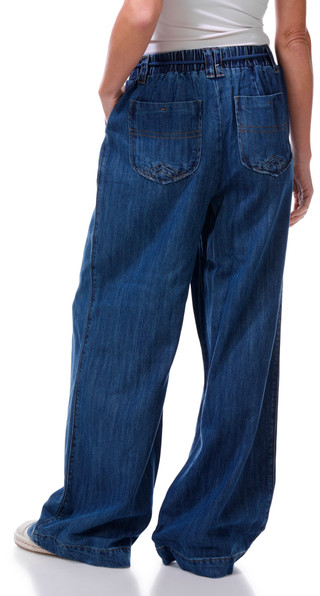Thumbnail 2: Democracy Women's Wide Leg Rope Tie Chambray Pants 