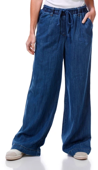 Thumbnail 1: Democracy Women's Wide Leg Rope Tie Chambray Pants 