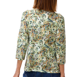 Thumbnail 3: Coral Bay Women's 3Q Sleeve Leaf & Cheetah Print Keyhole Top 