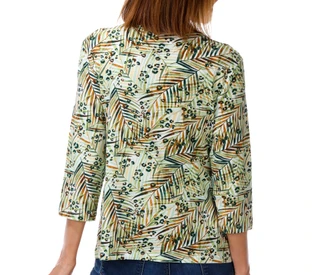 Thumbnail 2: Coral Bay Petite 3Q Sleeve Leaf & Cheetah Print Keyhole Top 
