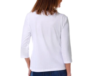 Thumbnail 2: Coral Bay Petite 3Q Sleeve Decorative Stitch Split Neck Top 