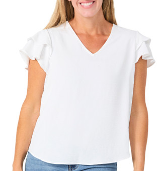 Thumbnail 1: Adrianna Papell Women's Short Flutter Sleeve V Neck Top 