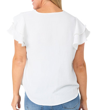 Thumbnail 2: Adrianna Papell Women's Short Flutter Sleeve V Neck Top 