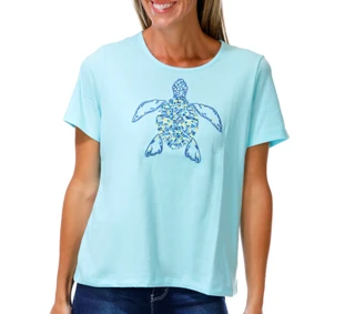 Thumbnail 1: Coral Bay Petite Embroidered Jeweled Crew Neck Short Sleeve Top 