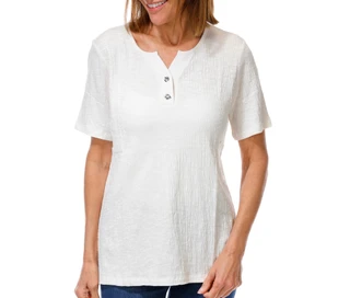 Thumbnail 1: Coral Bay Women's Short Sleeve Textured Henley Neck Top 