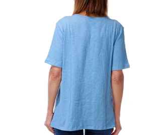 Thumbnail 2: Coral Bay Women's Short Sleeve Textured Henley Neck Top 