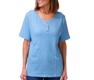 Thumbnail 1: Coral Bay Women's Short Sleeve Textured Henley Neck Top 