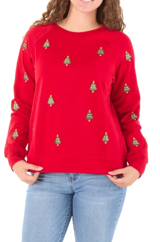 Thumbnail 1: Philosophy Republic Clothing Women's Long Sleeve Christmas Tree Embroidered Top 
