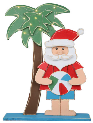 Thumbnail 1: Magical Season 26 in LED Coastal Christmas Wooden Santa & Palm Tree Decor 