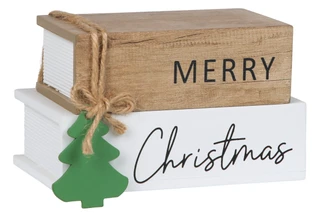 Thumbnail 1: . 4 in Wooden Merry Christmas Book Stack with Charm Decor 