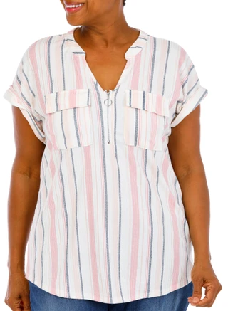 Thumbnail 1: Cure Apparel Women's Plus Stripe print Top 
