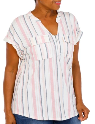 Thumbnail 4: Cure Apparel Women's Plus Stripe print Top 