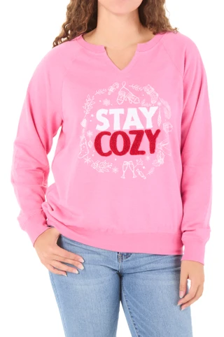 Thumbnail 1: Magical Season Women's Embroidered Long Sleeve Christmas Fleece Top 