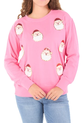 Thumbnail 1: Magical Season Women's Long Sleeve Christmas Santa Sequin Fleece Top 