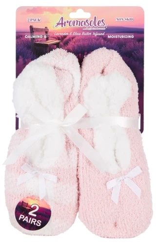 Thumbnail 1: AROMASOLES Women's 2 Pk Lavender & Shea Butter Non-Skid Socks 