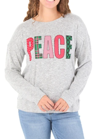Thumbnail 1: Magical Season Women's Long Sleeve Christmas Patch Hacci Top 