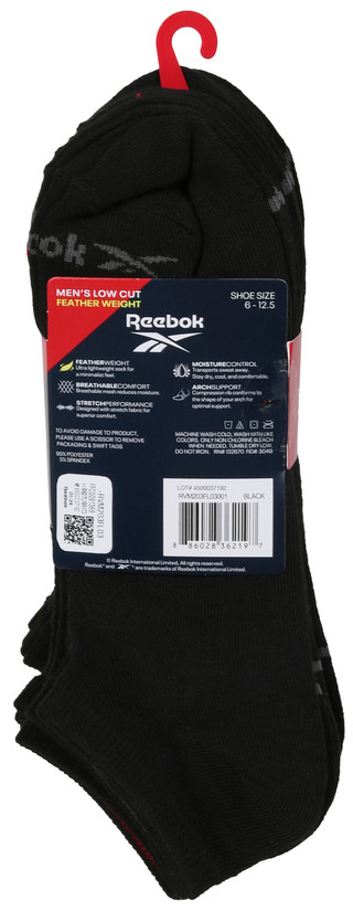 Thumbnail 2: Reebok Men's 10 Pk Low Cut Feather Weight Performance Socks 