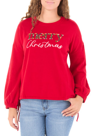 Thumbnail 1: Magical Season Juniors Merry Christmas Drawstring Hem Pullover Sweater 