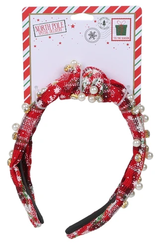 Thumbnail 1: Fantasia Accessories Christmas Plaid Pearl & Diamond Hair Band 