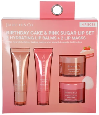 Thumbnail 1: Juliette & Co 4 Pc Birthday Cake & Pink Sugar Lip Balm Mask Set  