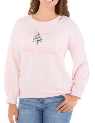 Thumbnail 1: Magical Season Women's Merry Christmas Embroidered Long Sleeve Fleece Top 