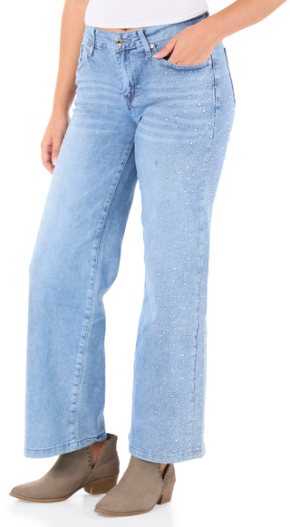Thumbnail 1: SUNKISSED DENIM Juniors High Rise Rhinestone Straight Leg Jeans  