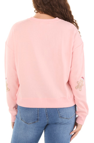 Thumbnail 2: Marled Juniors Christmas Crystal Gingerbread Print Pullover Sweater 