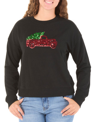 Thumbnail 1: Marled Juniors Sequin Christmas Truck Crew Neck Sweater  