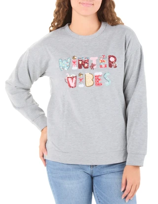 Thumbnail 1: Chenault Women's Long Sleeve Christmas Sequin Fleece Top 