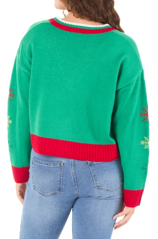 Thumbnail 2: Major Label Group Juniors Character Embroidered Button Front Christmas Sweater 