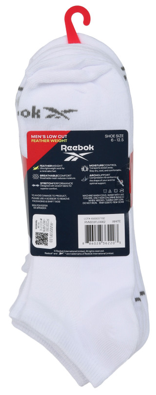 Thumbnail 2: Reebok Men's 10 Pk Low Cut Feather Weight Performance Socks 