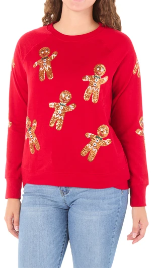 Thumbnail 1: Philosophy Republic Clothing Women's Long Sleeve Christmas Sequin Fleece Top 