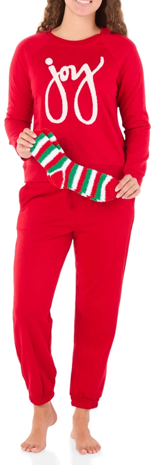 Thumbnail 1: Philosophy Republic Clothing Women's 2 Pc Christmas Fleece Pants Set w/ Cozy Socks 