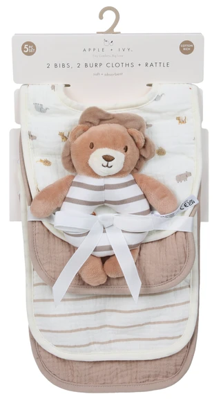 Thumbnail 1: Apple + Ivy 5 Pc Baby Bib, Burp Cloth & Rattle Set  