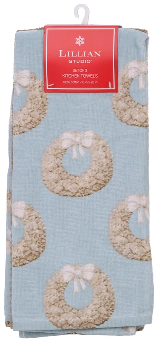 Thumbnail 1: Lillian Studio 3 Pk Coral Wreath Kitchen Towels  