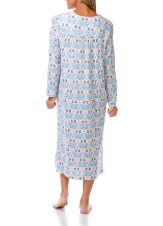 Thumbnail 2: White Orchid Women's Long Sleeve Growing Blooms Night Gown 