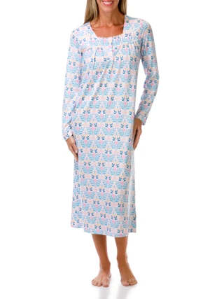 Thumbnail 1: White Orchid Women's Long Sleeve Growing Blooms Night Gown 
